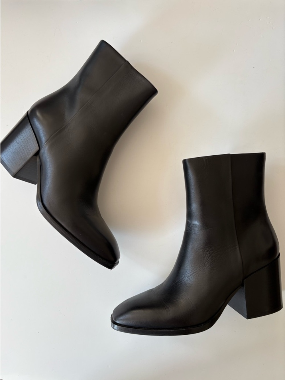 Aeyde || Leandra Ankle Boot Leather Block Heel‎ Square Toe Black 36